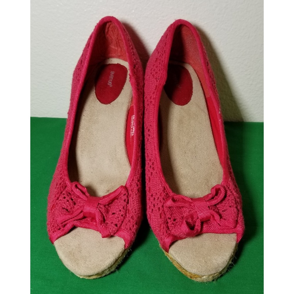 Avenue Annie Red Women Sz 9.5 Open Toe Wedges Espadrille Casual Wedgies Coastal